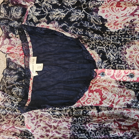 Coldwater Creek 2X (20W-22W) button front lace neckline lined long angled sleeve - Picture 8 of 9